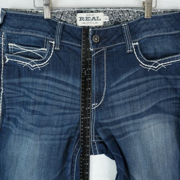 Ariat Real Denim Jeans Womens 34R Mid Rise Stretch Entwined Boot Cut Western - Picture 13 of 14